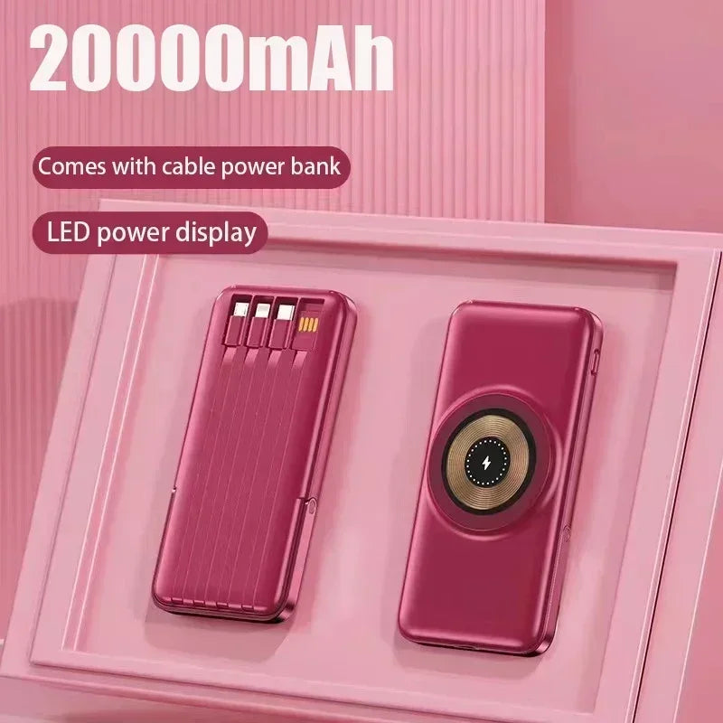 20000mAh Wireless Power Bank with Fast Magnetic Suction Built-in Cable and LED Digital Display