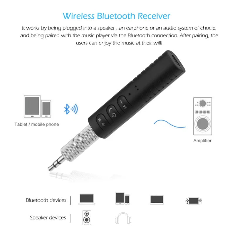 Bil Bluetooth 5.0-mottagare 3,5 mm 3,5 AUX-jack Stereomusikljud Bilsats Sändare Högtalare Förstärkare Trådlös Adapter med Mic