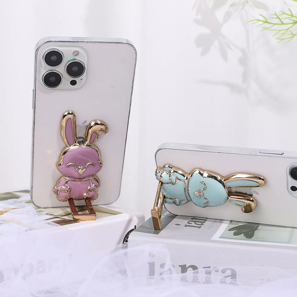 Bunny Finger Ring Hållare Mini Pull Rod Telefonställ Universal Telefon Vik Lazy Spänne Tredimensionell Back Sticker Pad Fäste