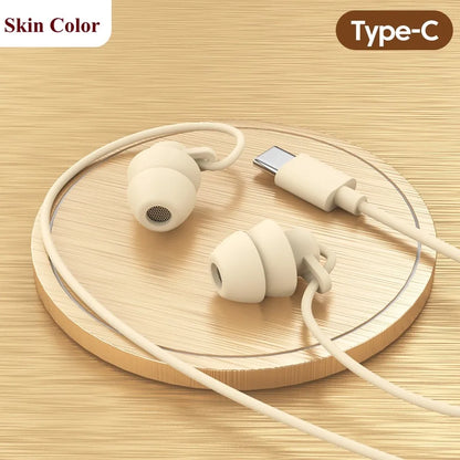 Soft Silicone Headphones Wired Handsfree Type C 3.5mm Jack Earphones In-Ear Sleep Wired Headset With Mic In-line Control Earbuds