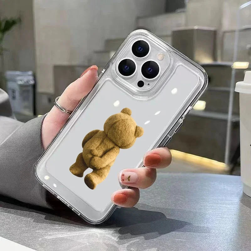 Teddy Bear Par Cartoon Telefonfodral för iPhone-modeller, mjukt genomskinligt stötsäkert bakstycke