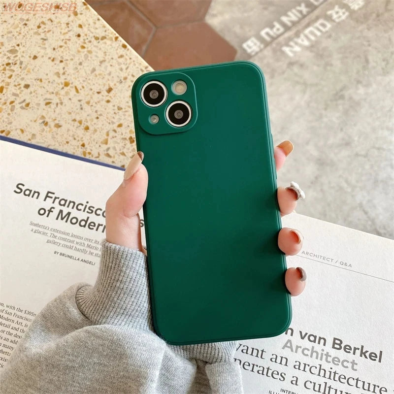 Luxury Liquid Green Silicone Phone Case For iPhone 11 12 13 14 15 Pro Max Mini Xs X XR 6 6s 7 8 Plus SE Thin Soft Cover Fundas