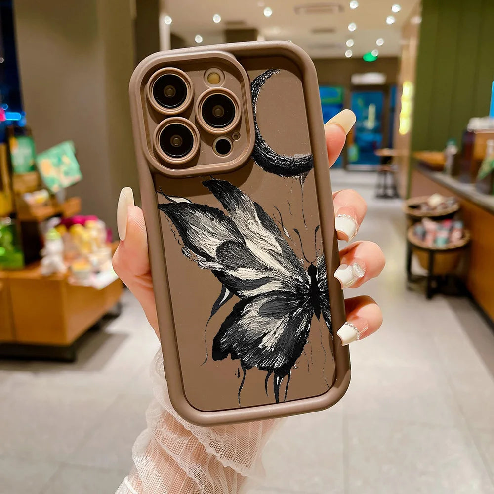 Flytande silikonfodral för iPhone: Stötsäkert Butterfly Soft TPU-fodral