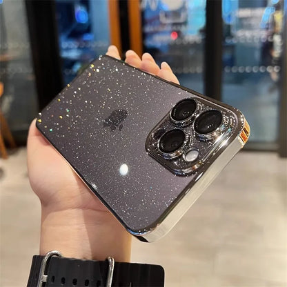 Lyxigt glittertelefonfodral för iPhone: Genomskinlig genomskinlig stötsäker hård baksida