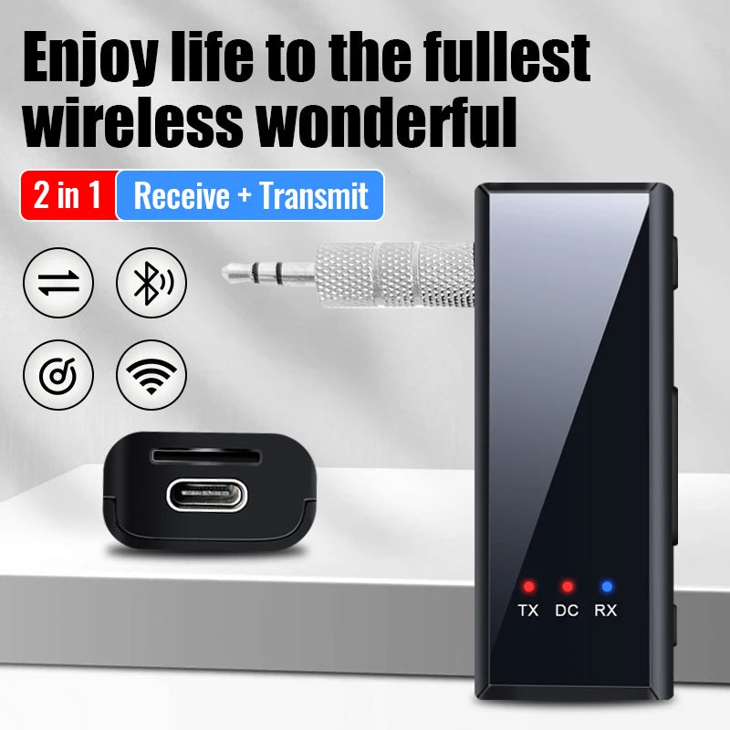 Ny Bluetooth 5.4 Audio Transmitter Receiver 3.5MM AUX Stereo Music Wireless Adapter Med Mic Support TF Card Play För Bil TV PC