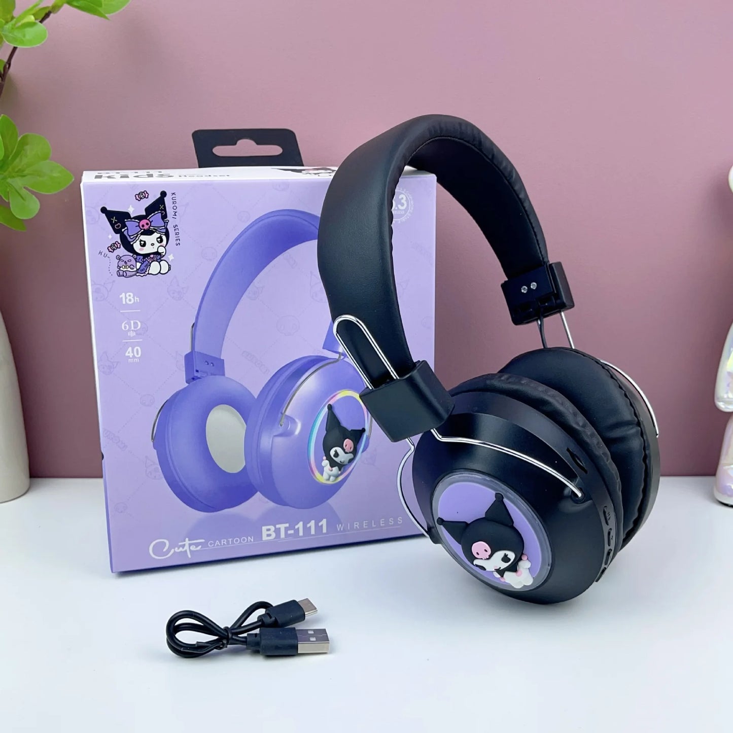 Nya Sanrio Kuromi Stitch Cartoon Bluetooth-sporthörlurar med LED-blinkande trådlösa Esports-spelhörlurar