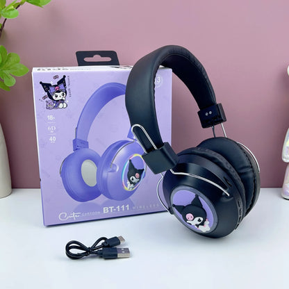 New Sanrio Kuromi Stitch Cartoon Bluetooth Sports Earphones with LED Flashing Wireless Headworn Gaming Esports Earphones