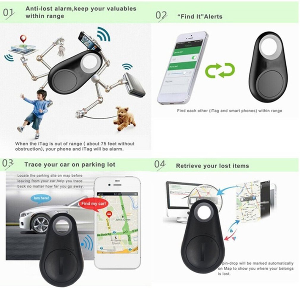 Mini Mode Smart Hund Husdjur Bluetooth 4.0 GPS Tracker Anti-förlorad larmtag Trådlös Barnväska Plånbok Key Finder Locator