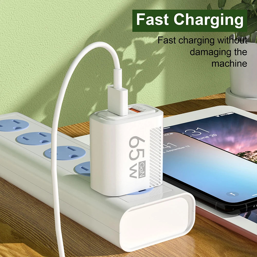 65W GaN USB C Charger Fast Charging Wall Charger For iPhone/Xiaomi/Samsung PD Type C Phone Adapter EU/US Plug