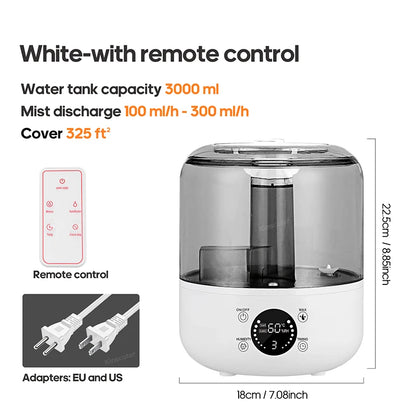 KINSCOTER 3L Air Humidifier – Large Capacity Plant Mist Aroma Diffuser with Remote Control and Timer for Home Use