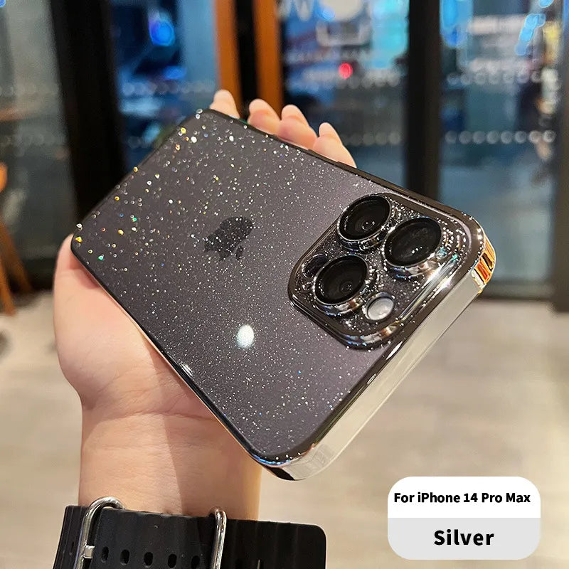 Luxury Glitter Phone Case For iPhone: Clear Transparent Shockproof Hard Back Cover