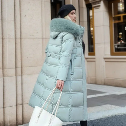 Hooded Long Parka with Fur Collar Warm and Casual