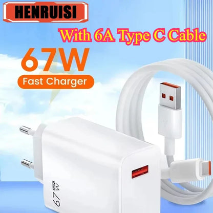 For Xiaomi 67W USB Fast Charger 6A Type C Cable Phone Power Adapter For Mi 12 11 POCO X5 X4 Pro Redmi Note9 10 11 Charging Line