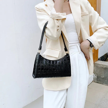 Retro Alligator Pattern Female Small Handbags and Purse – Armpit Shoulder Bags, High-Quality PU Leather Ladies Clutch Totes Bag.