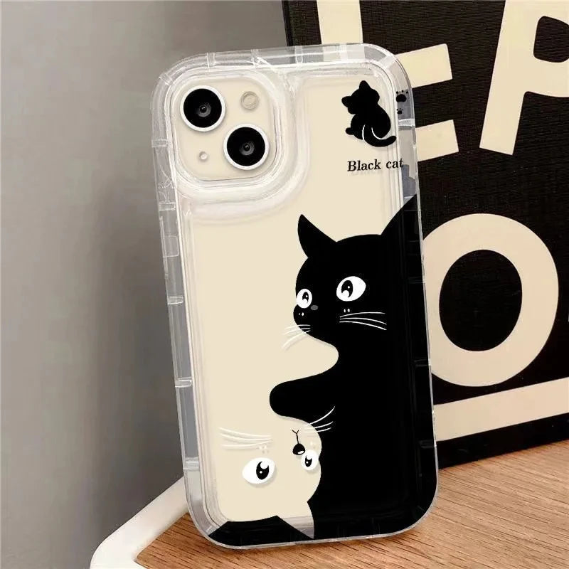 Transparent Phone Case for iPhone  – Cartoon Black Cat Shells Fundas For iPhone