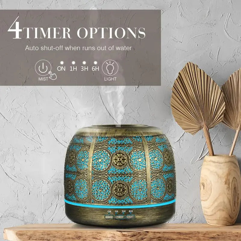 500ml Essential Oil Diffuser – Ultrasonic Aromatherapy Diffuser for Large Rooms, Metal Design for Home & Office