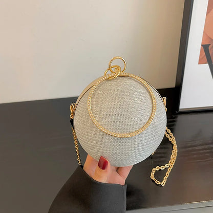 Circular Ring Portable Evening Bags Metal Sliver Round Ball Handbags For Lipstick Elegant Luxury Clutch Purse Wedding Wallets