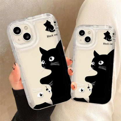 Transparent telefonfodral för iPhone – Cartoon Black Cat Shells Fundas för iPhone