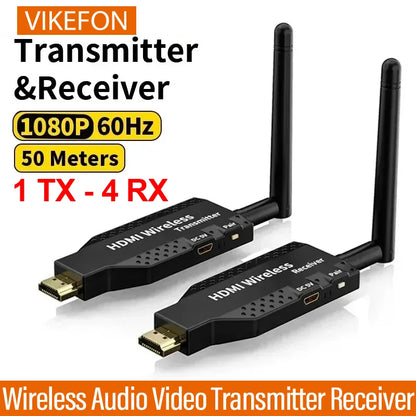 50M 5G 1080P HDMI Trådlös Audio Video Transmitter Receiver Extender för 1 TX-4 RX PS4 kamera Laptop PC till TV Monitor Projektor