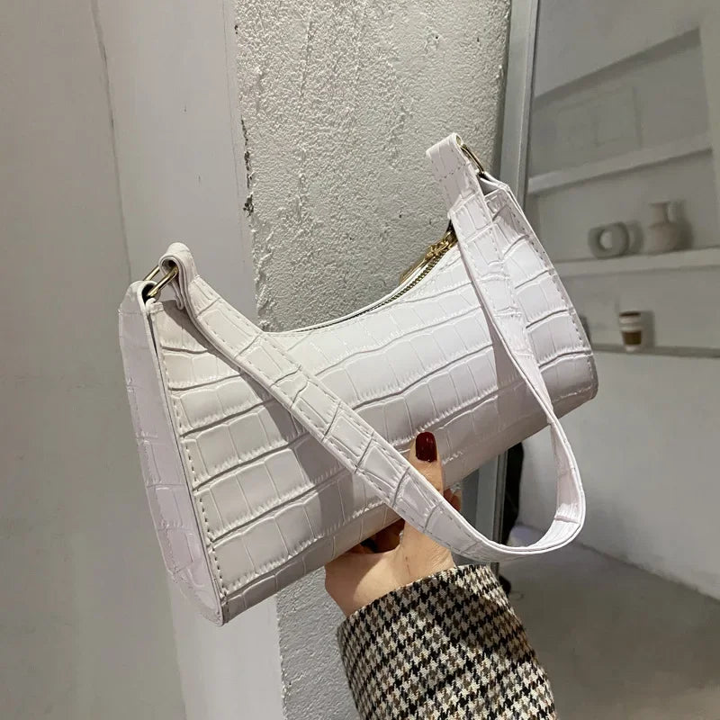 Retro Alligator Pattern Female Small Handbags and Purse – Armpit Shoulder Bags, High-Quality PU Leather Ladies Clutch Totes Bag.