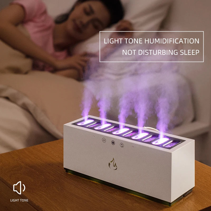 Desktop Ultrasound Flame Air Luftfuktare – 900 ML kapacitet, RGB LED-ljus, Dynamic Music Diffuser Mist Maker för hemmet