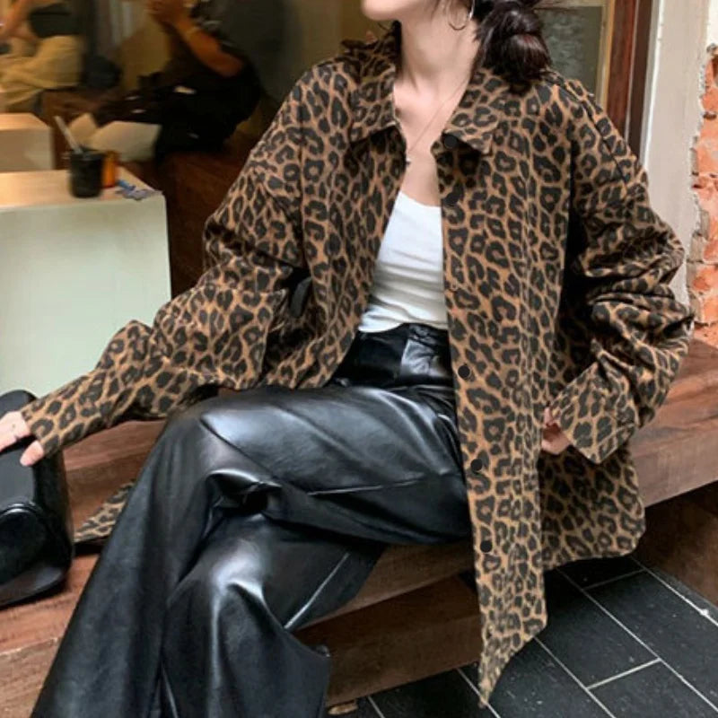 Chic Leopard Print Shirt Jacket Elegant and Casual