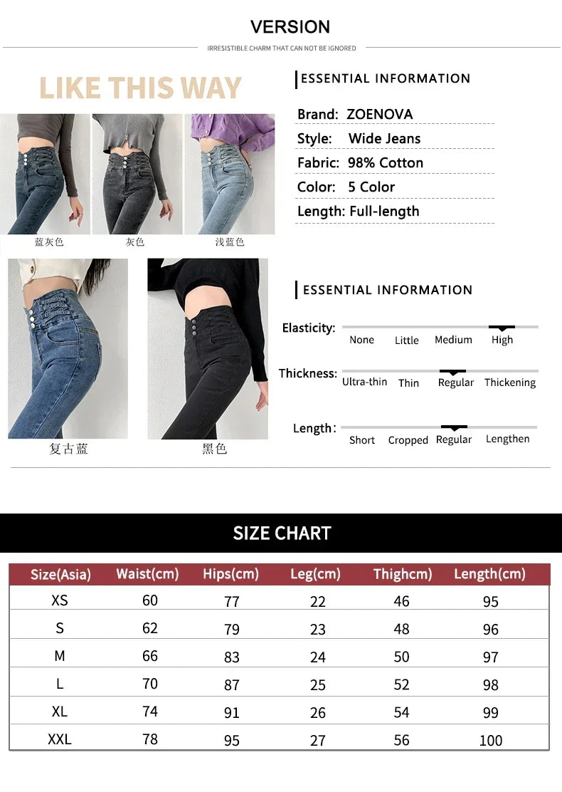 ZOENOVA Stretch Jeans Women 2022 Push Up Sexy Retro High Waist Skinny Mom Pants Korean Fashion Denim Trousers Femme Spring New