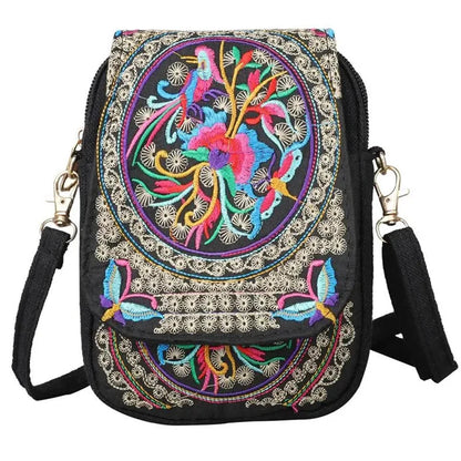 Yunnan Ethnic Style Phone Bag - Double Layer Canvas Flap with Embroidery