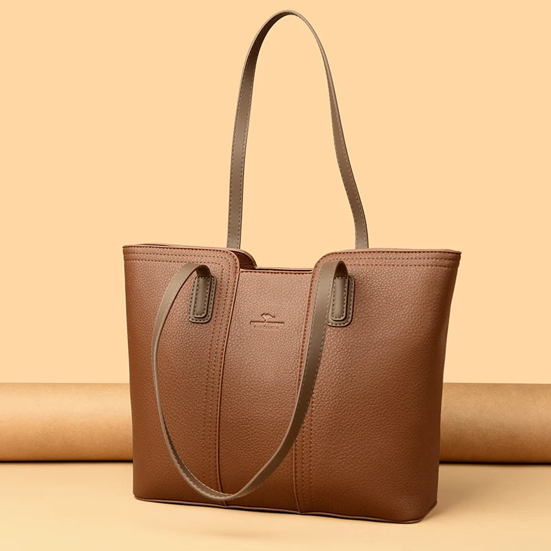 Solid Color Bucket Bag: Designer, Soft Leather, Large Capacity