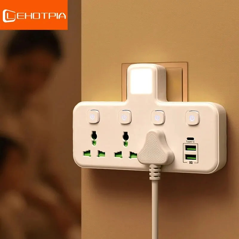 EU UK AU US Plug AC Outlet Power Strip Multiprise Vägguttag Universal Nätverksfilter USB Cherger Separat Switch Ljusadapter