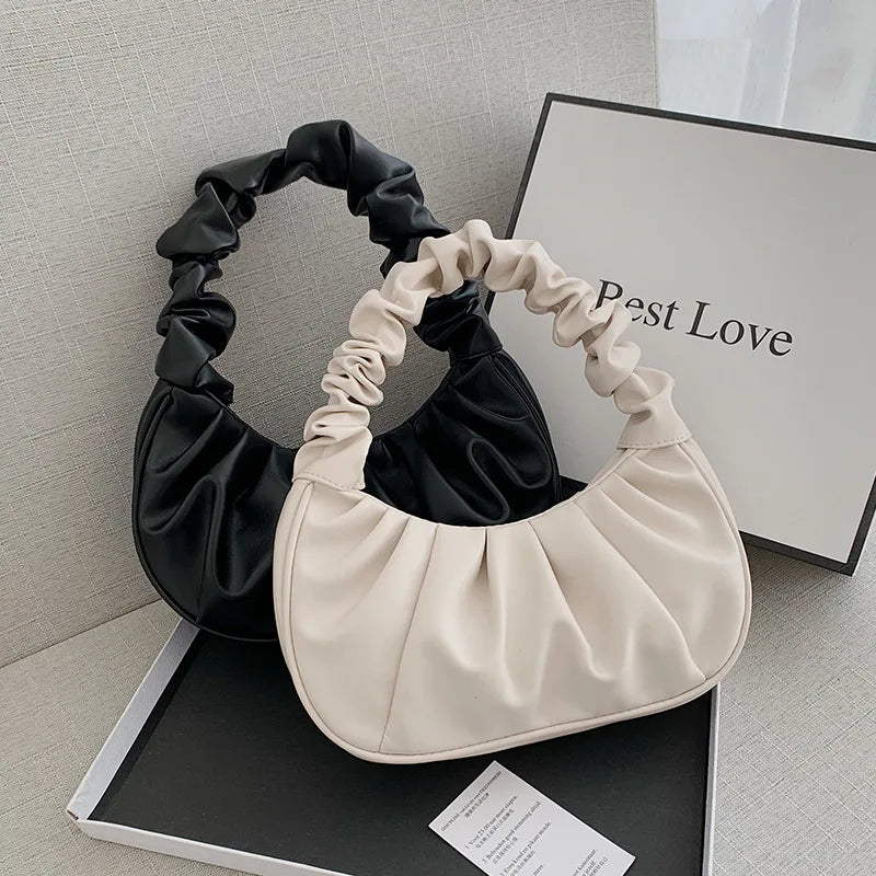 Fashion Pleated Handbag: PU Cloud, Leisure Armpit, Shopping Shoulder