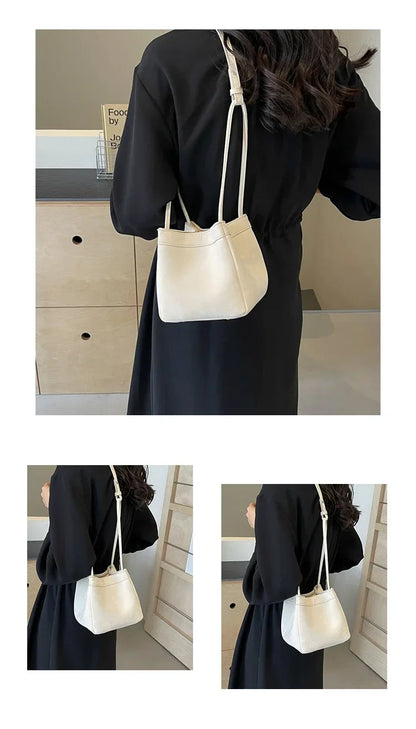 Light Luxury PU Magnetic Buckle Bucket Bag – 2025 Trendy Women's Fashionable Shoulder Bag.