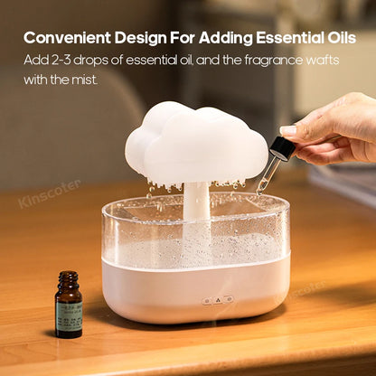 KINSCOTER Rain Clouds Aroma Diffuser – Zen Raindrops Luftfuktare, USB Desktop Ultrasonic Sprayer