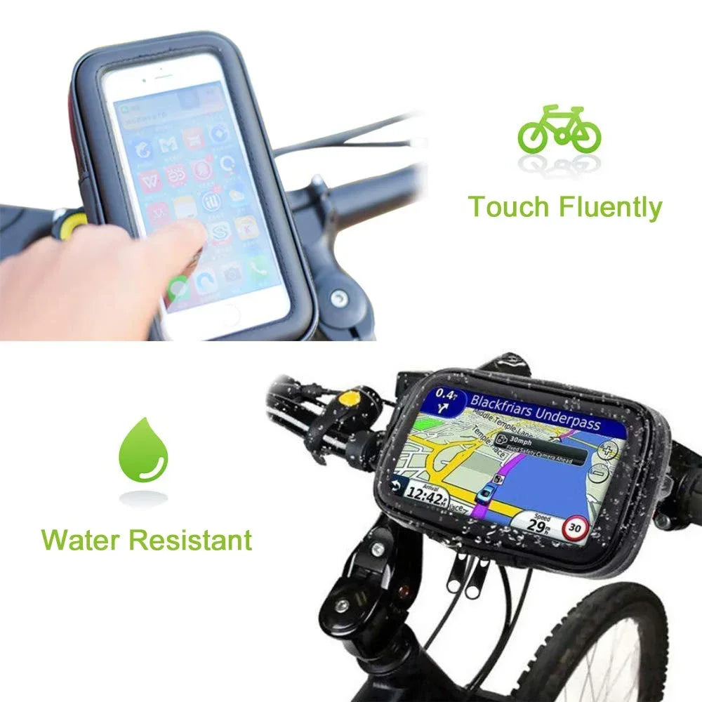 Waterproof Bicycle Phone Holder – Motorcycle Bike Handlebar Case Bag for iPhone 15 Pro Max, 14, Samsung, Bike Phone Stand Mount