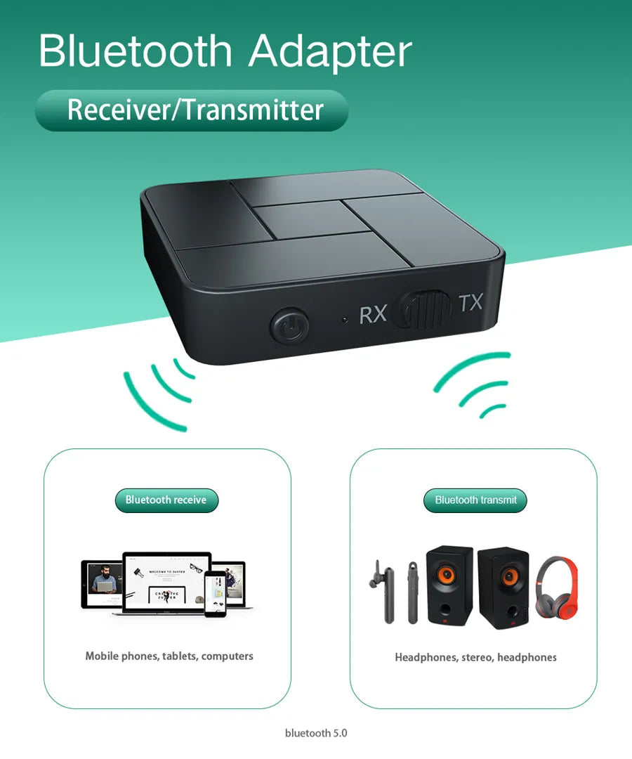 KN319 Bluetooth-sändaremottagare 2 i 1 Stereo Audio Receiver Converter Trådlös Adapter Med RCA 3,5MM AUX För Bil TV PC