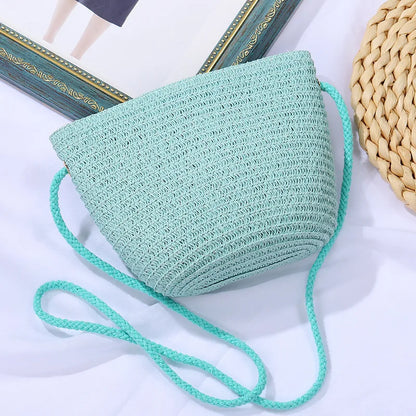 Yogodlns Flap Small Crossbody Shoulder Bag Women Straw Woven Beach Bag Ladies Rattan Handmade Knitted Bucket Mini Purse Handbags