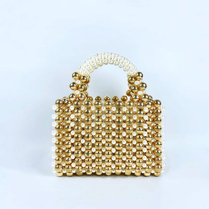 Mobile Phone Bag: Gold Beads, Acrylic Handheld, Beaded Handmade, Casual Dinner