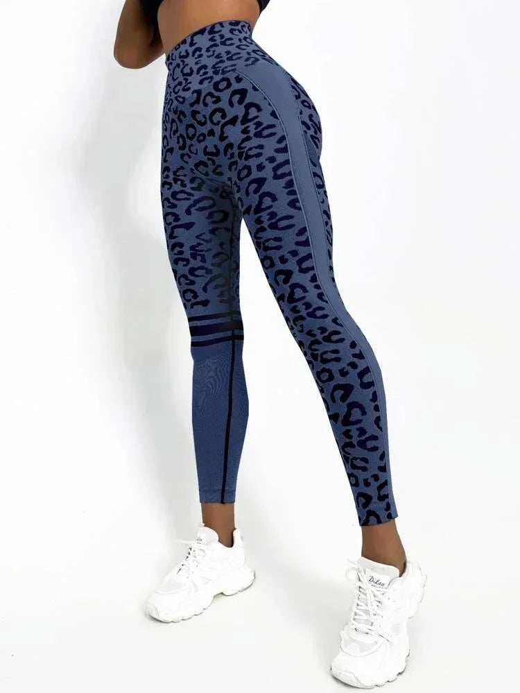 Sömlösa leopardleggings med hög midja för kvinnor med höftlyft