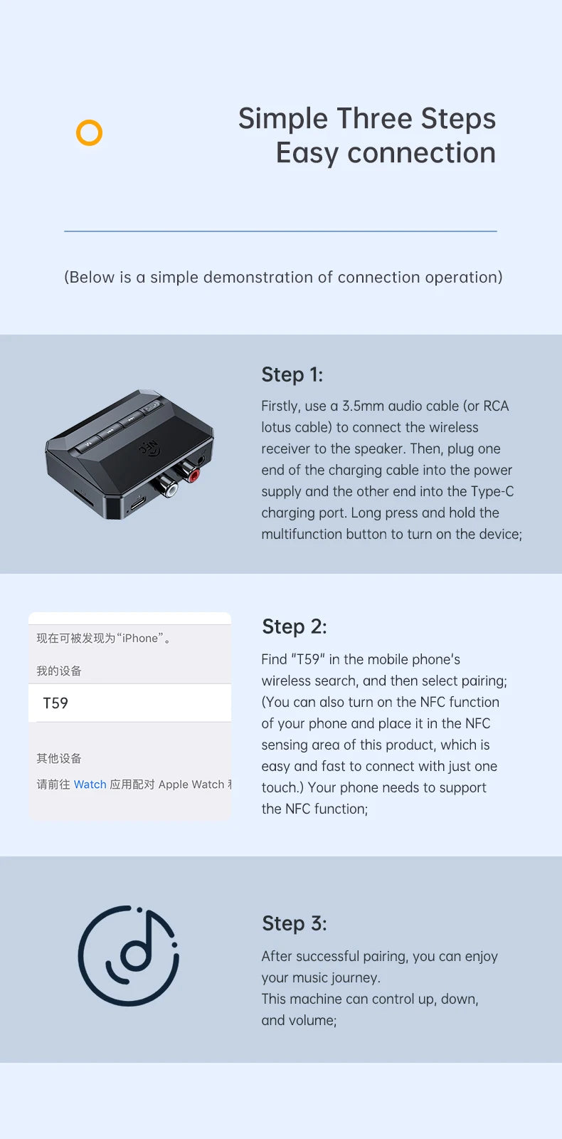 NFC Bluetooth 5.3 Audio Receiver 3.5mm AUX RCA USB U-Disk/TF HIFI Stereo Music Wireless Adapter With Mic For Car Kit Speaker Amp