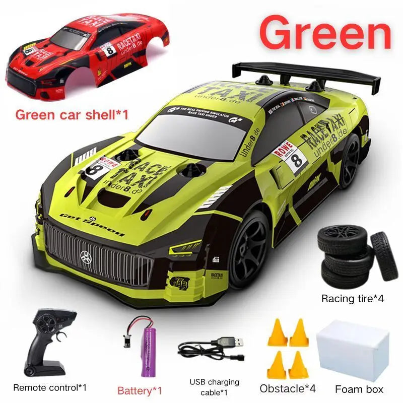 RC Sport Racing Car 1:18 Drift Car med 2 uppsättningar däck 2,4G Fjärrkontroll Modul 4WD RTR Billeksaker Barnpresenter