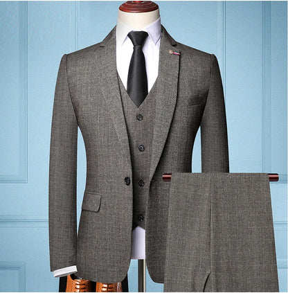 S-5XL (Jacket + Vest + Pants) Retro Gentleman Classic Fashion Plaid Mens Formal Business Slim Suit 3Pces Set Groom Wedding Dress