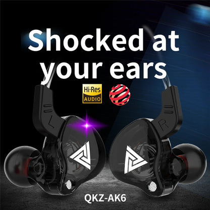 Original QKZ AK6 Koppardrivrutin HiFi Trådbundna hörlurar 3,5MM Race Sport Hörlurar Bas Stereo Headset Musik Öronsnäckor In Ear Med Mic