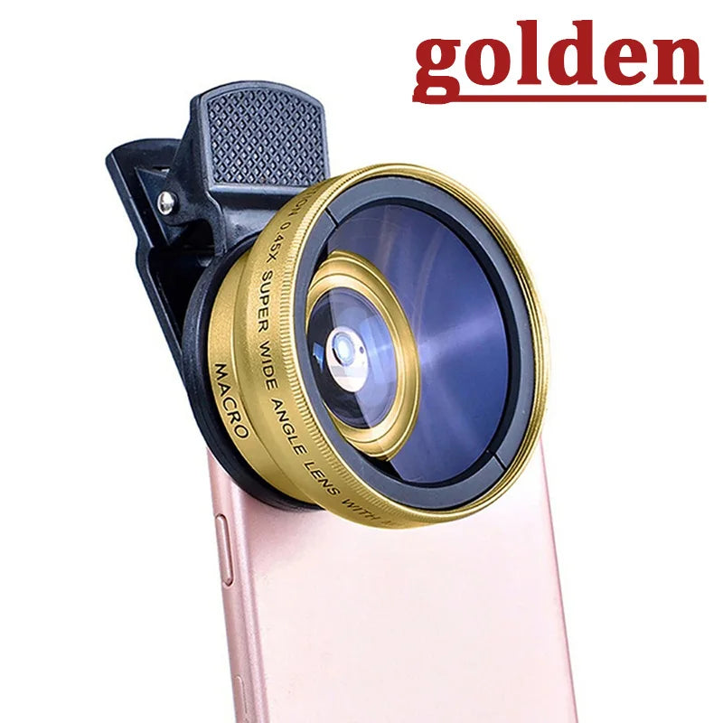 2 IN 1 Lens Universal Clip 37mm Mobile Phone Lens Professional 0.45X 49uv Super Wide-Angle + Macro HD Lens For iPhone Android