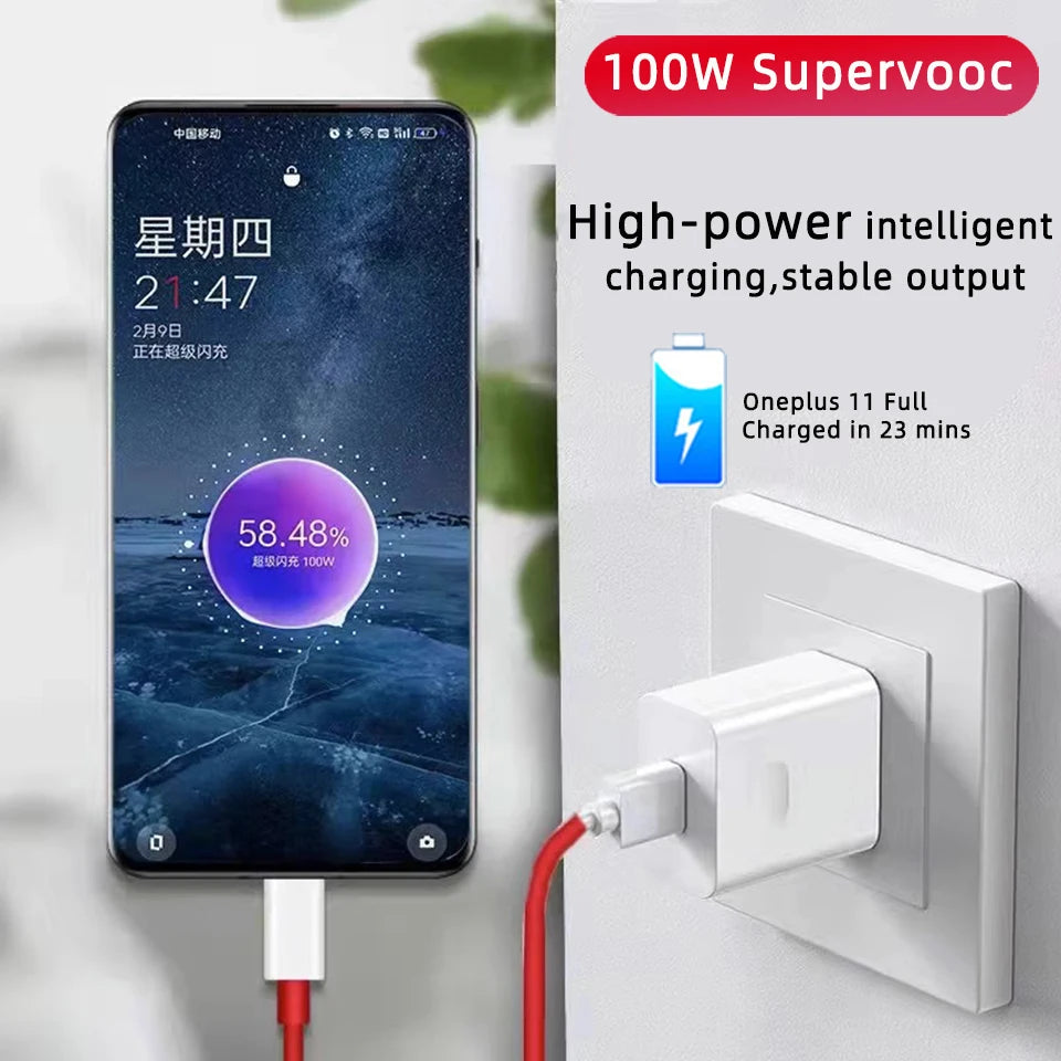 Original Oneplus Charger Supervooc 100W Type-A Power Adapter EU US Super Fast Type C Cable 12 11 10 Pro Nord CE 3