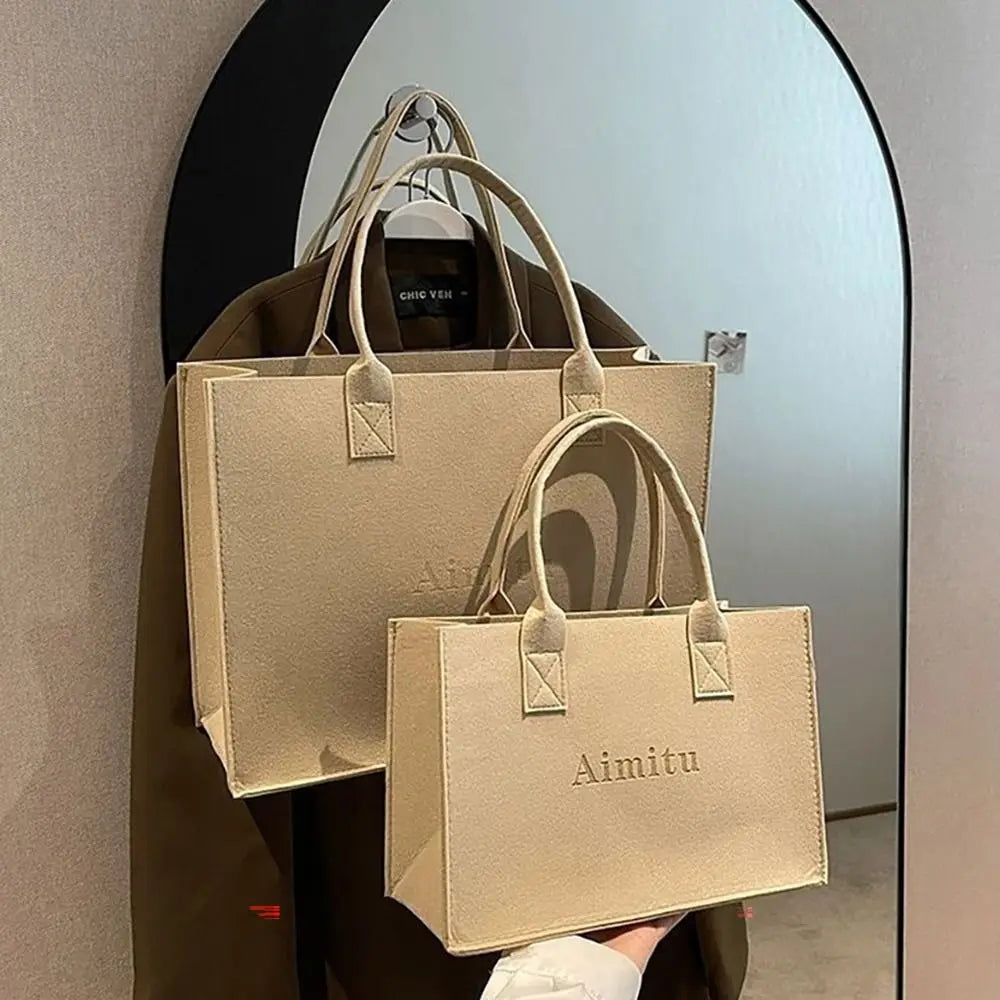 Casual Letter Felt Tote Bag – Solid Color, Women Shoulder Bag, Large Capacity, Travel Messenger Bag, Simple S/M/L Crossbody Handbag.