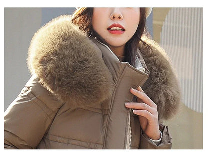 Extra Long Padded Parka with Faux Fur Collar Loose Fit