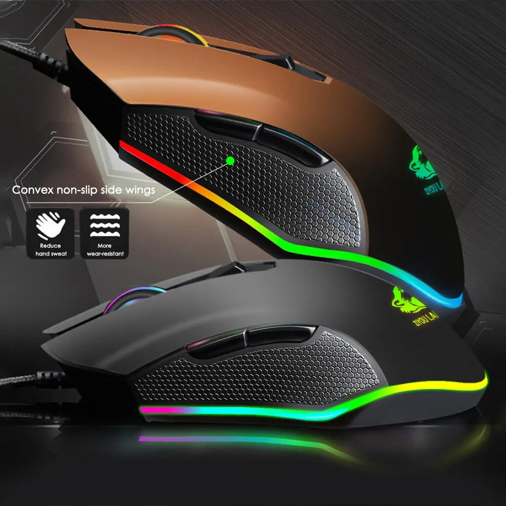 Gaming Mouse Wired USB Optical Computer Mice with RGB Backlight 3 Adjustable DPI Ergonomic Gamer Laptop PC Mouse with 6 Buttons