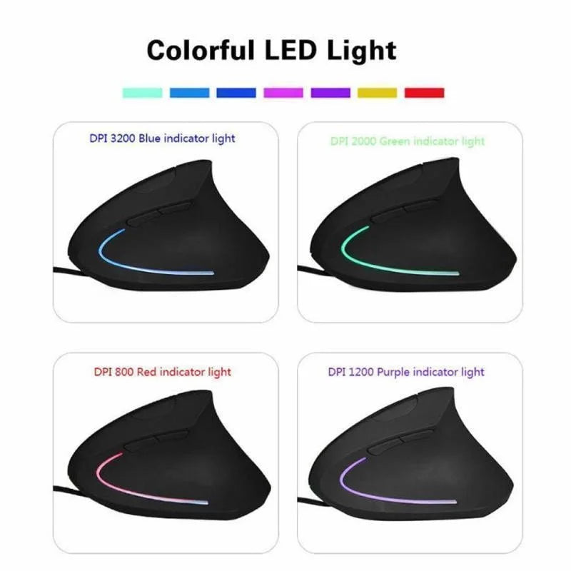 Höger Vertikal RGB-mus Ergonomisk spelmus 3200DPI