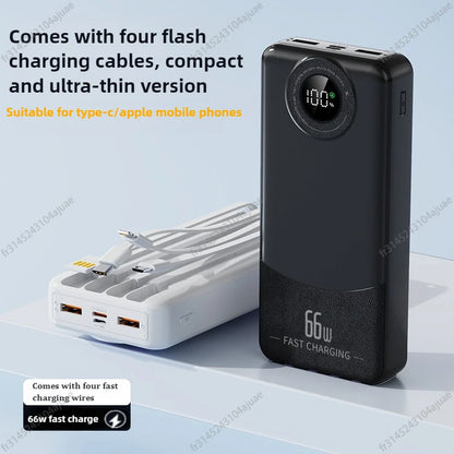 20000mAh 66W Power Bank with Fast Charging and 4 Cables