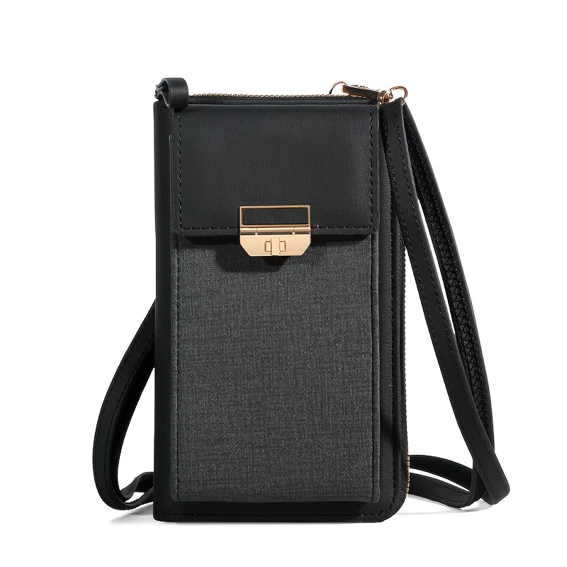 Trendy Women's Mobile Phone Shoulder Bag – Lock Design, Simple Line Small Square Messenger Bag